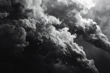 Obraz premium Tintenwolken in Schwarz und Weiß auf dunklem Hintergrund