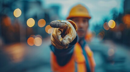 Construction engineers pointed gesture symbolizing critical feedback and directions for on site workers