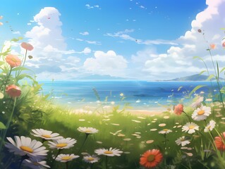 beach with palm trees background
