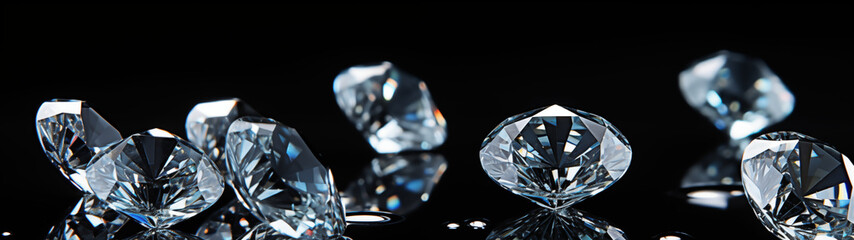 High-Quality Diamonds on Dark Background with Dynamic Reflections - obrazy, fototapety, plakaty