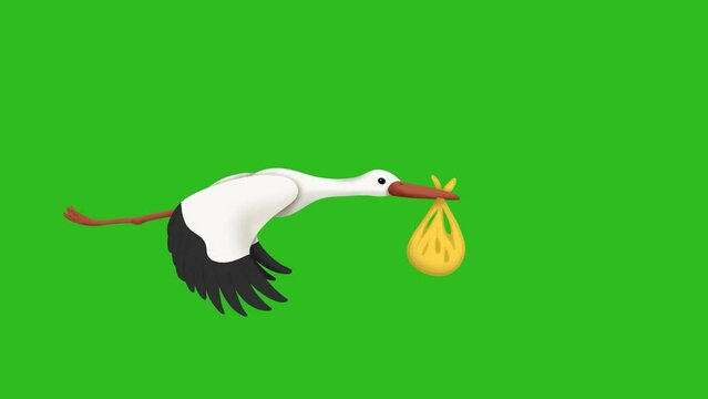 Stork with gender neutral baby looped animation removable background