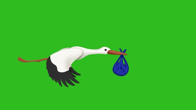 Stork with baby boy looped animation removable background