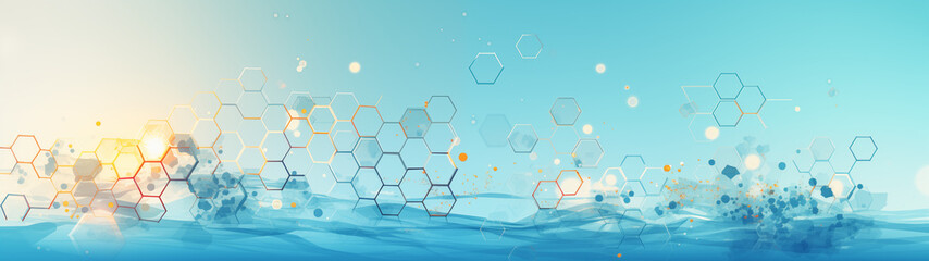 Sunny Science Abstract Background with Hexagonal Patterns