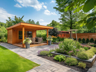 Fototapeta premium Small classic wooden house in the garden.