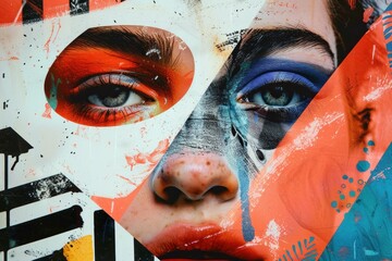 Colorful Face Paint Close Up Portrait of Woman with Painted Eyes and Abstract Design Makeup Art Concept