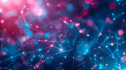 Fototapeta premium Spheres and cubes networks 3d illustration on a gradient of deep blue to dark bright pink website background. generative ai