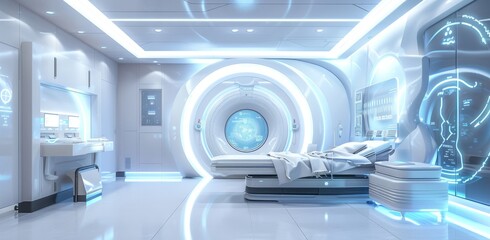 Advanced MRI or CT scan medical diagnosis machine at hospital lab - obrazy, fototapety, plakaty