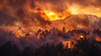 Crédence de cuisine en verre imprimé Brique Forest fires, burning forests, mountains, and smog are spreading quickly.