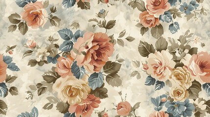 images of Vintage Florals arranged in a seamless pattern - obrazy, fototapety, plakaty