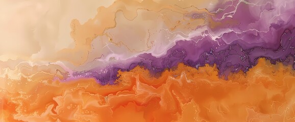 Sunset hues of apricot and lavender blend seamlessly, casting a warm glow on a vivid liquid canvas.