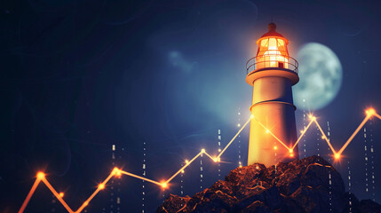 A lighthouse illuminating paths to 2024, guiding towards a future shaped by visionary ideas and aspirations - obrazy, fototapety, plakaty