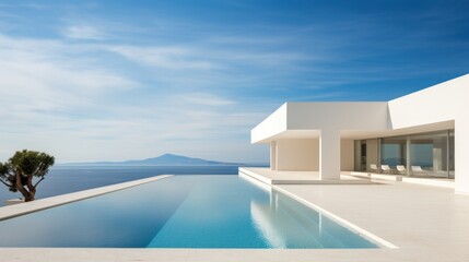 Fototapeta premium The resort has a simple and luxurious design, spacious and built with white limestone. With panoramic views of the Mediterranean Sea.