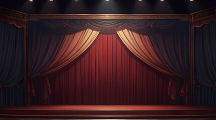 Red Velvet Stage Curtain Spotlight
