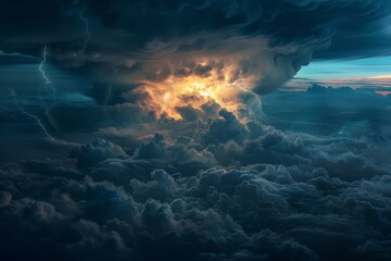A dramatic abstract representation of a thunderstorm with dark clouds, lightning, and rain. - obrazy, fototapety, plakaty