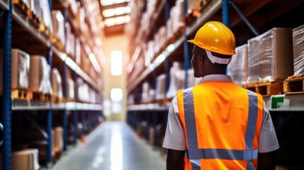 Employees check products in a large warehouse.