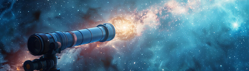 A telescope aimed at the stars, held by a leader, symbolizing guidance and vision for the team's journey