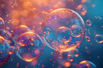 An enchanting image of vivid bubbles encompassed in a dreamy, colorful environment symbolizing imagination and fantasy - obrazy, fototapety, plakaty