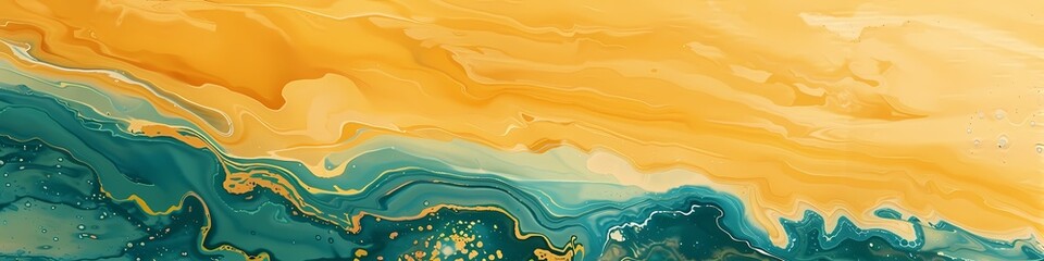 Sunlit ochre and oceanic turquoise converge, forming a radiant and soothing abstract panorama.