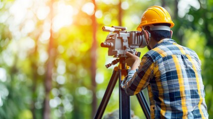 Professional engineer using a theodolite for land surveying symbolizing the meticulous planning behind successful projects