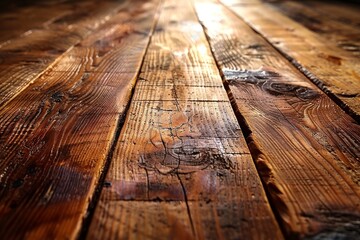 Close-up shot displaying the rich textures and patterns of old wooden planks with a focus on wood grain - Powered by Adobe