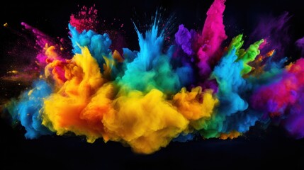 Obraz na płótnie Canvas Happy Holi colorful powder explosion on black background, Happy Holi video background.