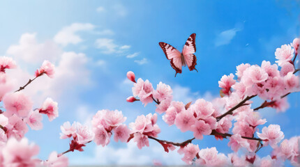 pink cherry blossom with butterfly