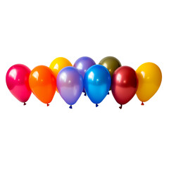 Row of Colorful Balloons on Transparent Background