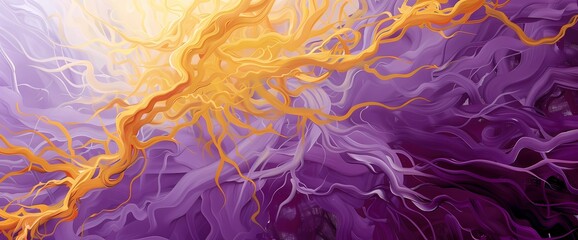 Sun-kissed amber tendrils embracing a mesmerizing background painted in shades of royal purple. - obrazy, fototapety, plakaty
