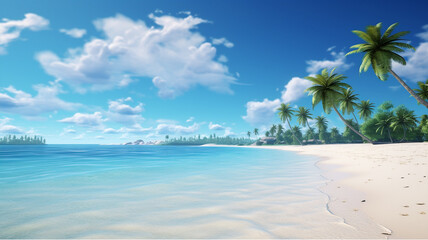 Fototapeta na wymiar Beautiful blue lagoon with beach and palm trees