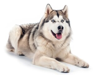 Malamute Puppy Isolated on White Background. Domestic Animal in Studio Shoot