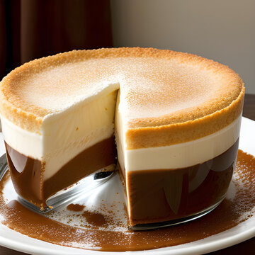 Un delicioso pie helado de caf&eacute; con queso, en un plato elegante