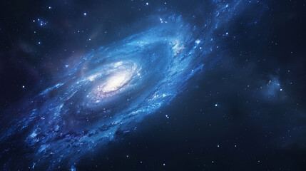 A spiral galaxy with a blue center and a blue background