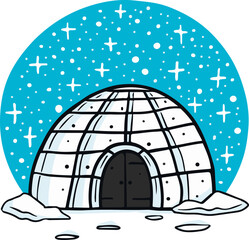 A simple flat illustration of a traditional Inuit igloo under the starry Arctic sky
