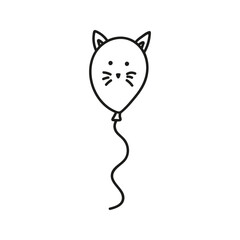 Celebration cute balloon cat. Hand drawn doodle vector illustration