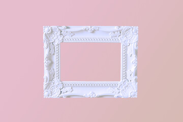 White frame on gradient pink background. Minimal concept.	