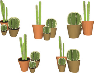 Vector design sketch illustration of ornamental desert cactus plant in a pot for home interior