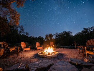 The fire pits glow the stars reflection