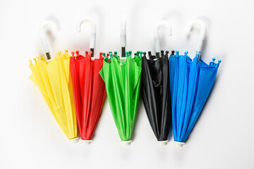 Set of umbrellas from rain and precipitation. Weather protection.