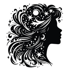 Vector illustration of a black woman's head silhouette on white separate background