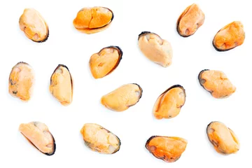 Fotobehang Peeled Mussels isolated on white background, Sea Food © voranat