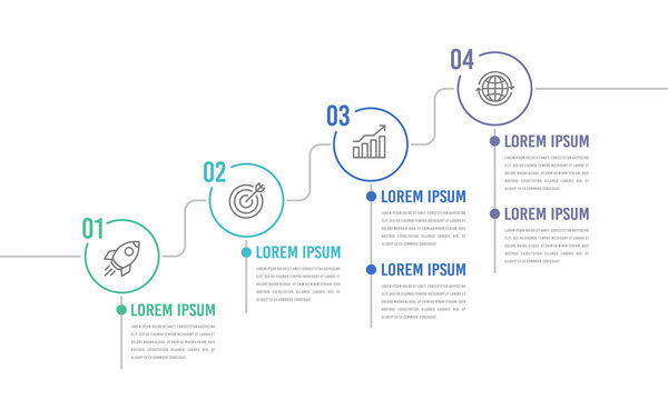 4 Process Timeline Infographic thin line design template. Business presentation. Vector illustration.