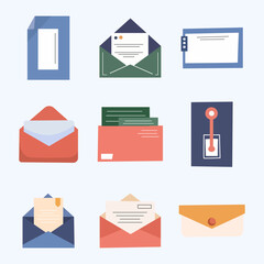 Envelopes Vector Isolated Flat Illustrations Collection. Perfect for different cards, textile, web sites, apps