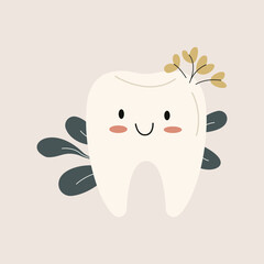 Smiling Tooth Vibrant Flat Picture. Perfect for different cards, textile, web sites, apps