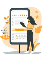 A digital review platform showcasing real-time feedback, where evaluations lead to immediate and strategic improvements - obrazy, fototapety, plakaty