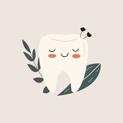 Calm Tooth Vivid Flat Image. Perfect for different cards, textile, web sites, apps