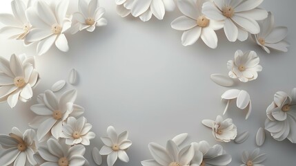 Elegant white flowers on a soft gray background with space for text