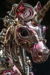 Realistic mauve unicorn, silver steampunk accents, detailed craftsmanship, soft backlight , 8K , high-resolution, ultra HD,up32K HD