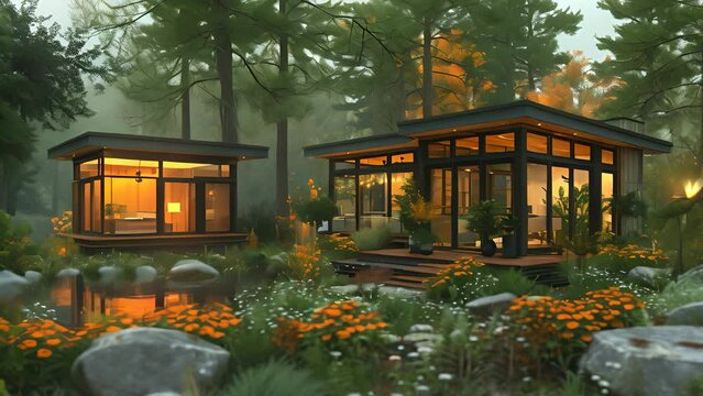 4K Video Clip Concept design of a modern one-story house. For use in structural design and As-Built Drawing.