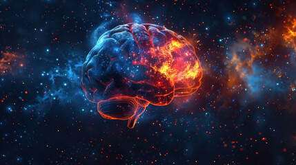 Human brain levitating in space - obrazy, fototapety, plakaty