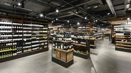 Interior of modern wine shop with great assortment